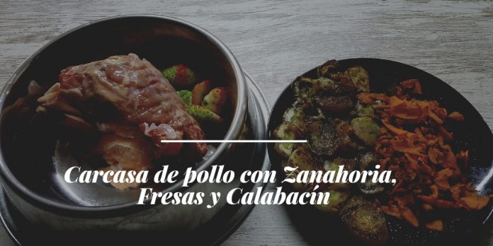 Carcasa de pollo con Zanahoria, Fresas y Calabacín